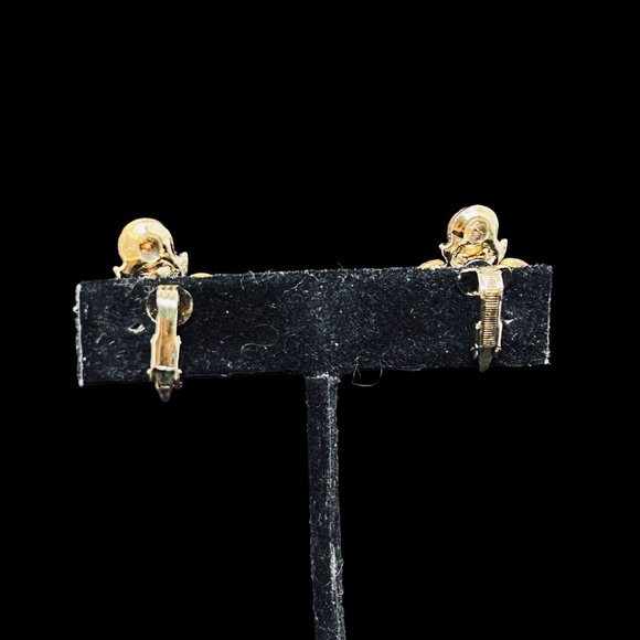 Gold Tone With Golden Glass Rhinestones Grapes Brooch & Clip On Earrings (5128) - Picture 7 of 7